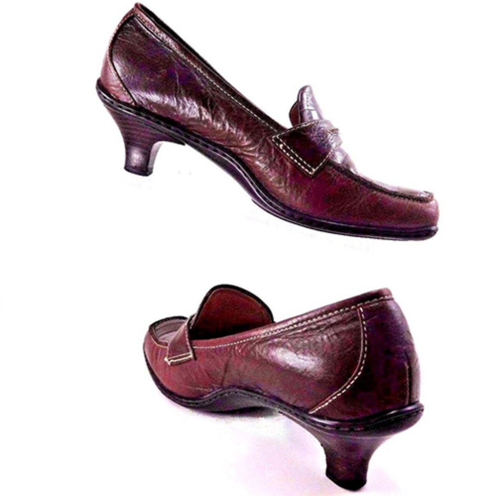 SOFFT Loafer Brown Leather Croc Print Kitten Heels